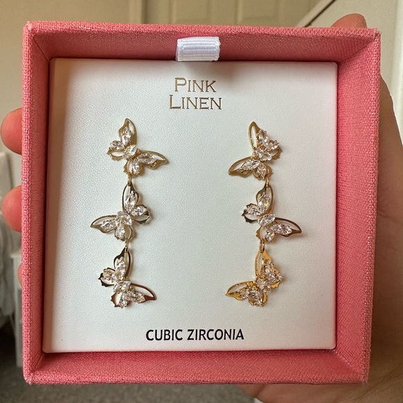 Pink Linen Butterfly Earrings - Picture 1 of 3